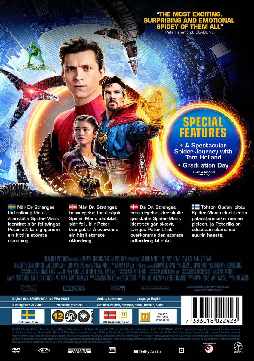 Spider-man No Way Home - DVD - Import zonder NL ondertiteling