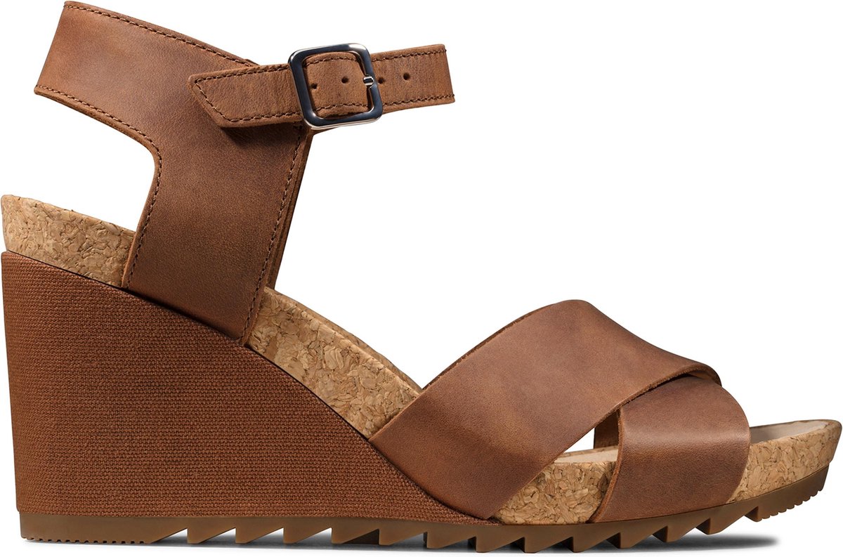sandalen, klinktork, wedge, korkenzool, bruin