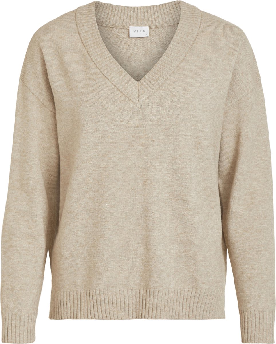trui, v-hals, katoen, beige, neutraal
