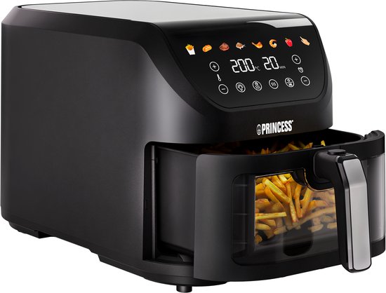 Princess 182257 SlimFry Airfryer - 8 L capaciteit - Doorzichtig kijkvenster - Digitaal touchscreen - 8 voorgeprogrammeerde instellingen - Compact design - 2000 W