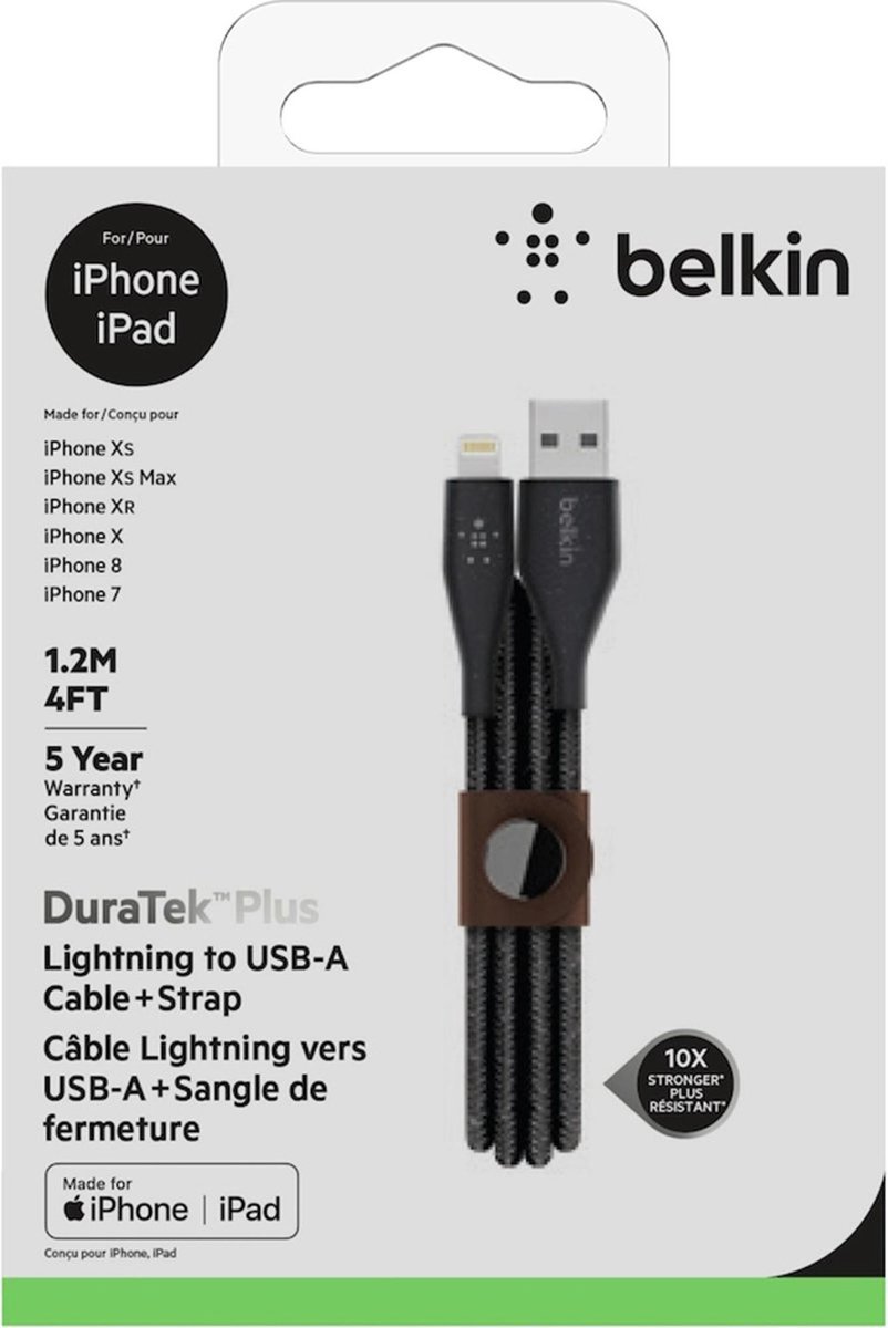 Belkin DuraTek Plus Apple Lightning naar USB kabel - 1,2 meter - Zwart
