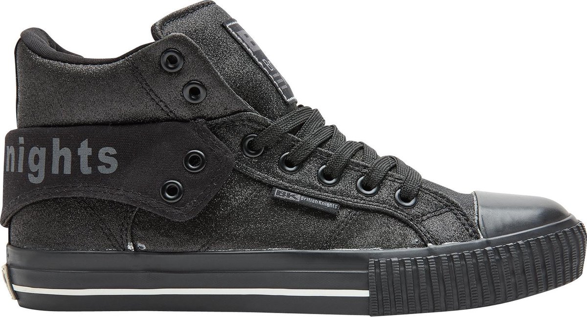 sneaker, high-top, black, glitter, rubber sole