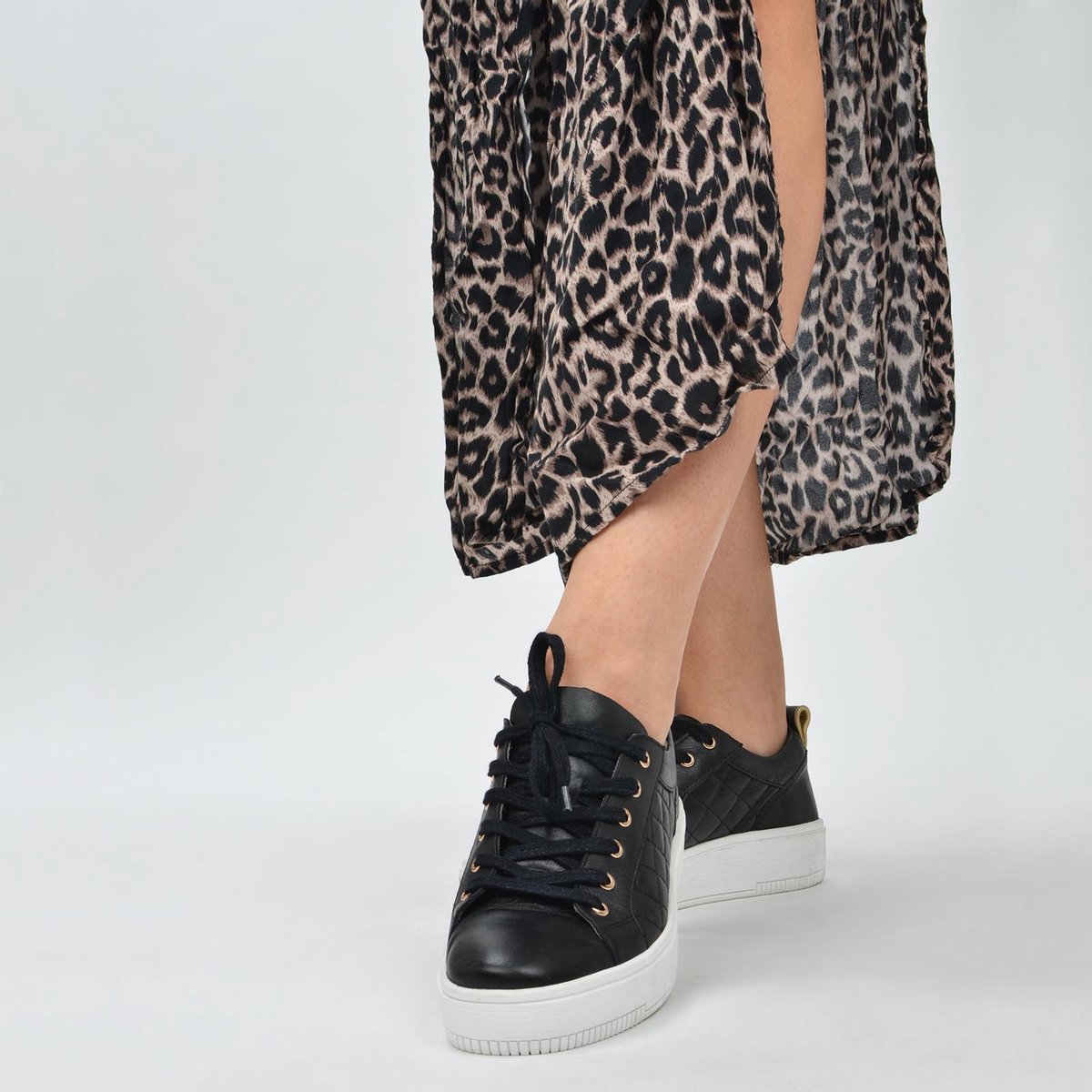 PS Poelman Esquimo Dames - maat 40 -  Quilted Leren Tennis Sneakers - Zwart