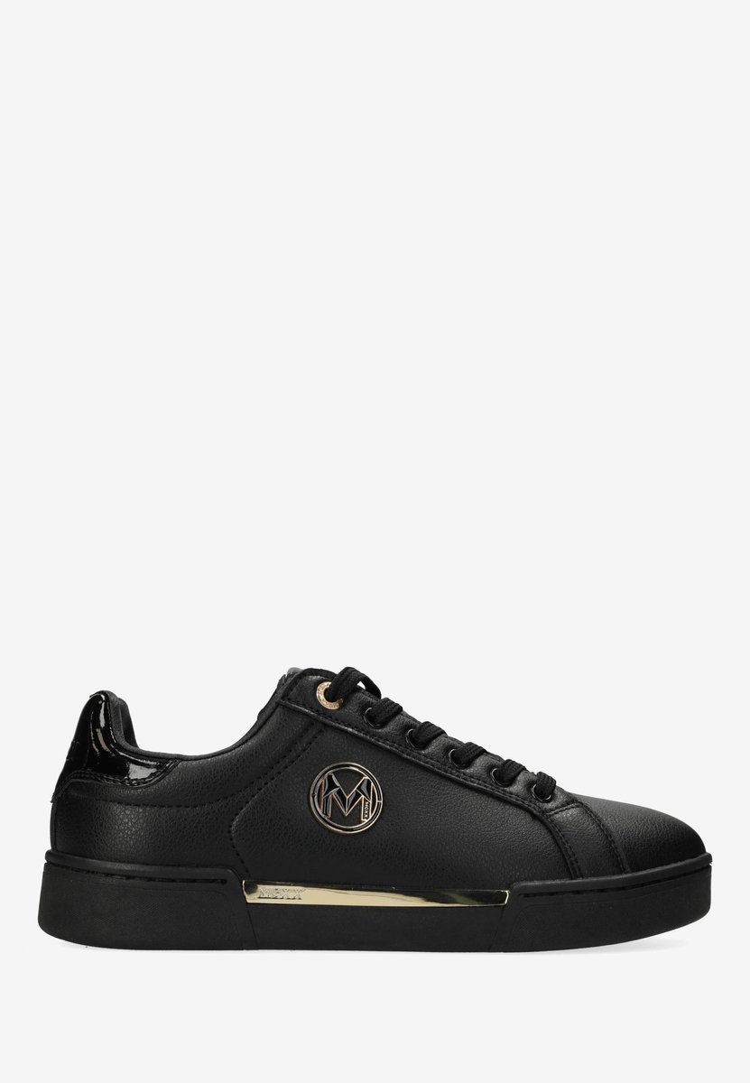 sneaker, zwart, leer, lage sneaker, gouden accent
