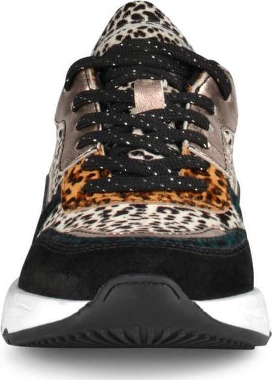 PS Poelman Sneakers Suède met Furry Luipaard Print en Metallic Dames - Zwart Multi - Maat 40