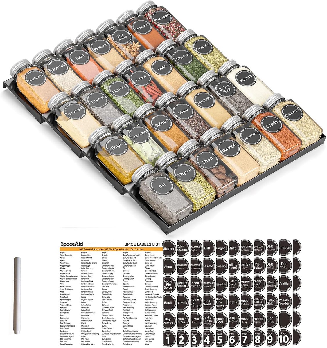 kruidenset, kruidenflessen, spice labels, kruidenrack, set met labels