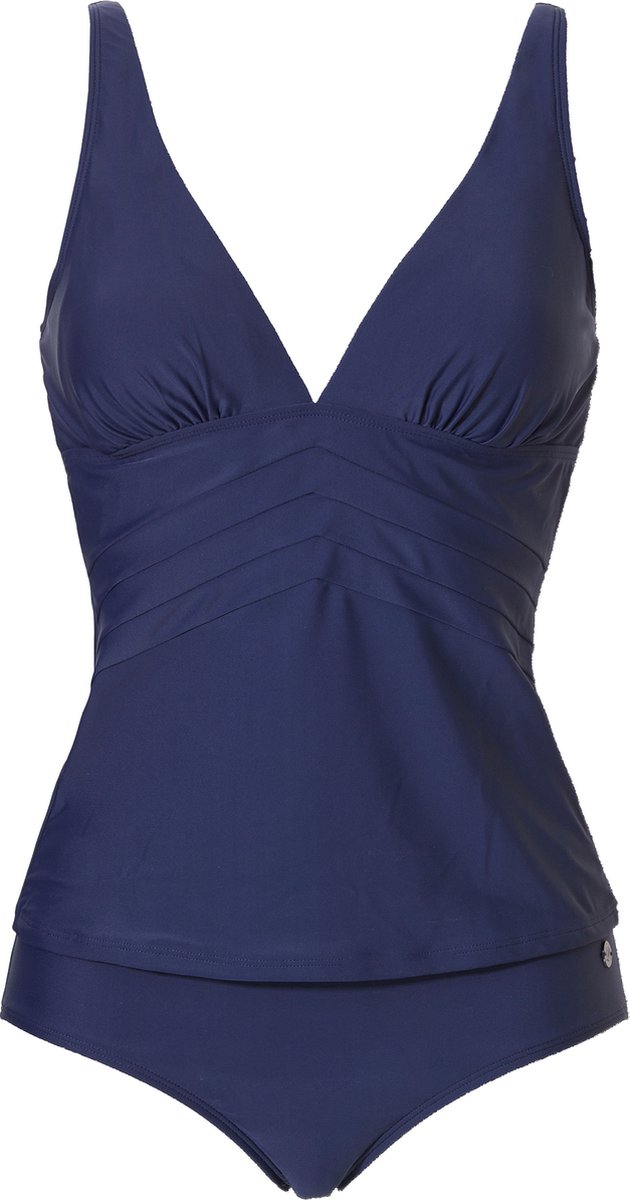 swimsuit, tankini, navy, v-neck, ruched-waist