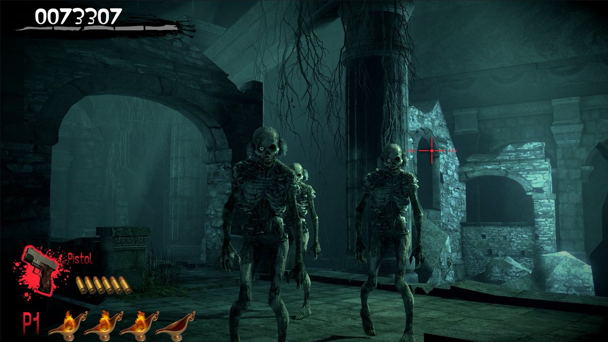 zombie, skeletal, ruins, donker, HUD