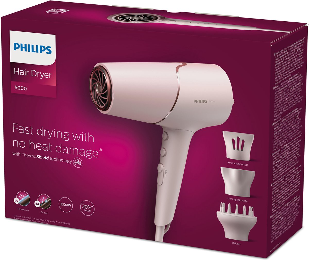 Philips Föhn Series 5000 BHD530/20 - Föhns met diffuser - Roze Perzikkleurig Parelmoer