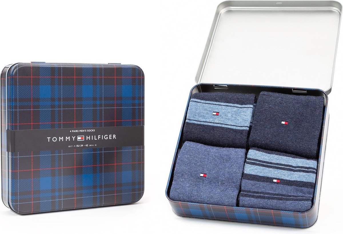 Tommy Hilfiger Stripe Tin Giftbox 4P Heren Sokken - 39-42
