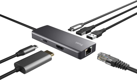 Trust Dalyx - USB C Hub - 6 poorten - 4K HDMI - Ethernet - USB A - USB C - Zilver