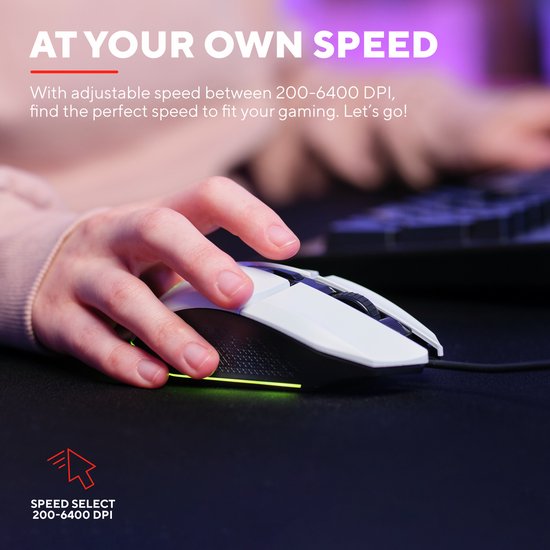 Trust GXT 109W Felox - Bedrade Gaming Muis - 6400 DPI - Verlichting - Wit