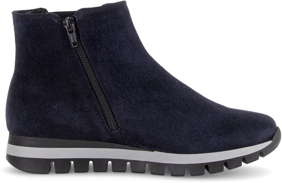 enkellaars, suède, rits, marineblauw, platformzool