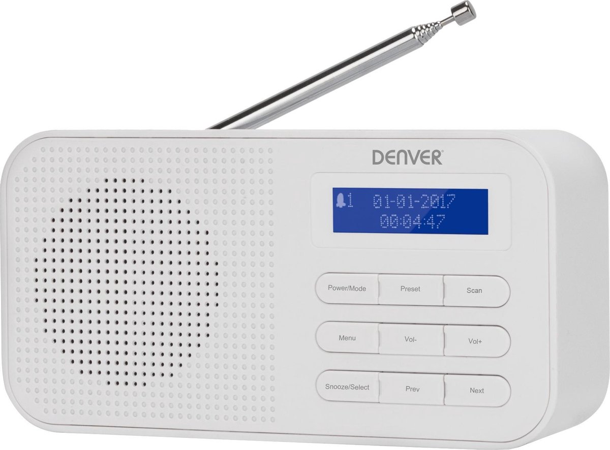 Denver DAB Radio - Noodradio / Noodpakket - Batterijen & Netstroom - Keukenradio - Draagbare Radio - DAB42 - Wit
