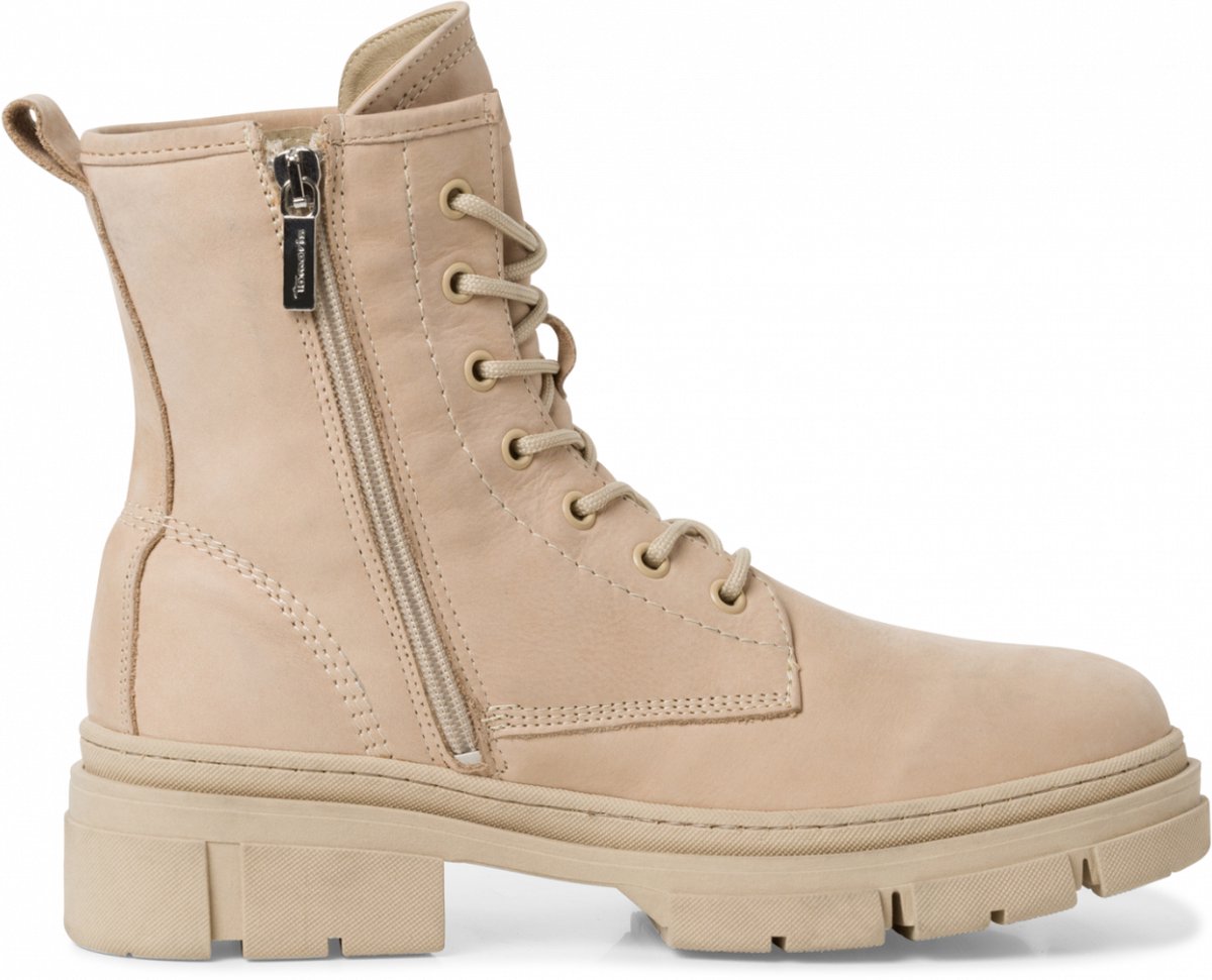 Boot, Lace-up, Zipper, Beige, Chunky sole