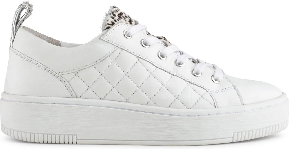 PS Poelman - maat 40- Esquimo Dames Quilted Leren Tennis Sneakers met Leopard Print - Wit