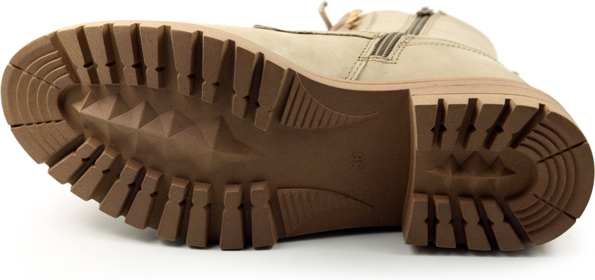 PS Poelman - maat 38- Dames - MINK Suède Leren Nubuck Veter Laarzen met Stoere Profielzool en Gouden