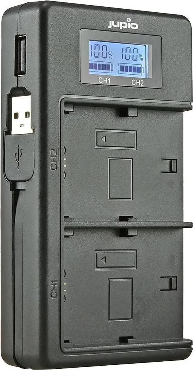 lader, batterij, usb, display, dual-slot