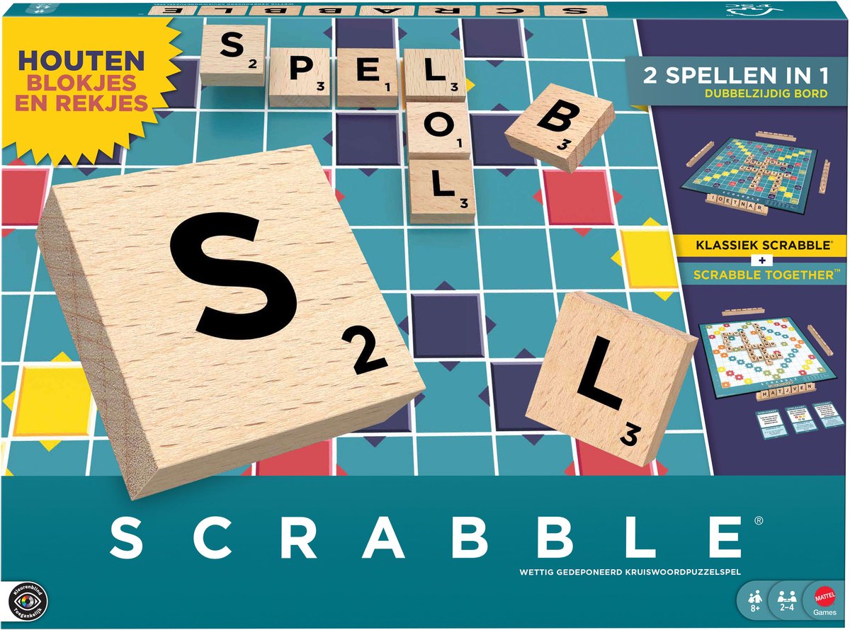scrabble, bordspel, houten blokjes, woordspel, 2 spelers
