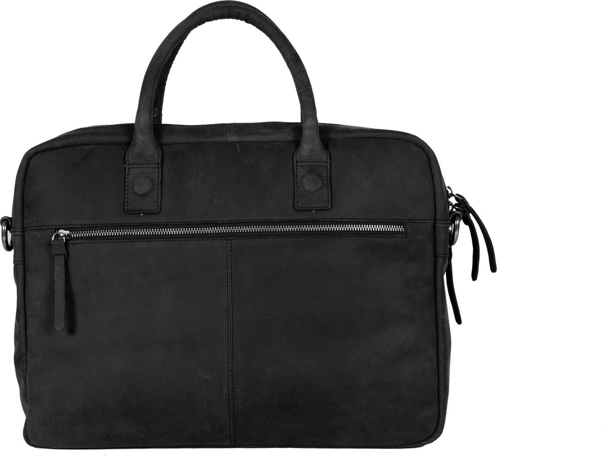 DSTRCT Wall Street 2 Vaks Leren Laptoptas - 15,6 inch - Zwart