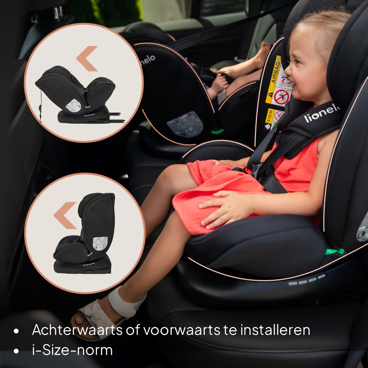 Lionelo Bastiaan - Autostoel ISOFIX 360° Draaibaar - Geboorte tot 12 jaar - RWF & - i-Size