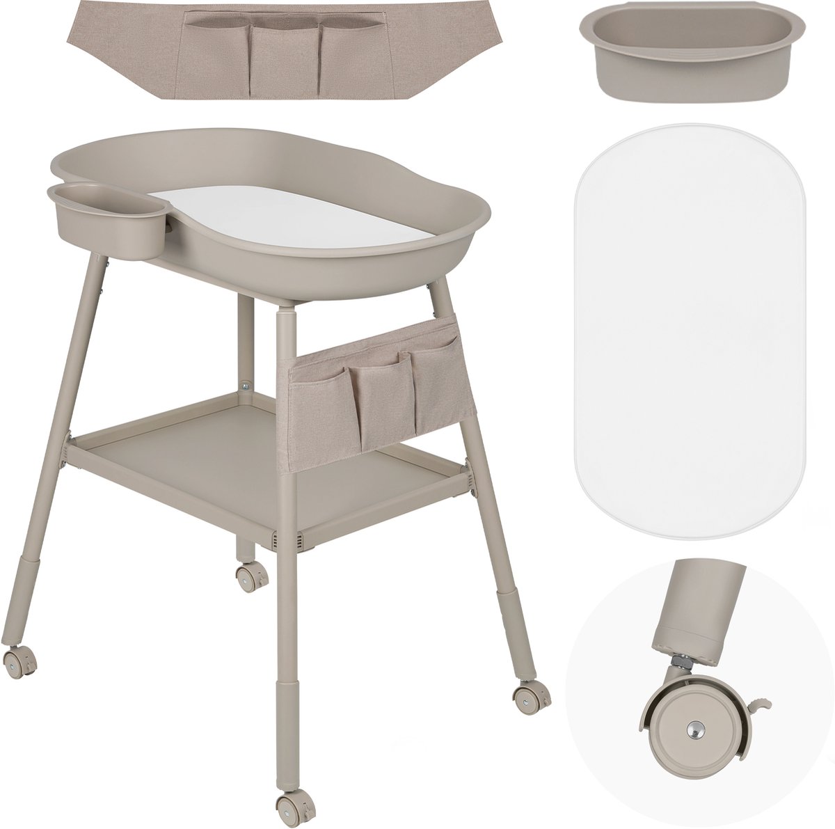 Lionelo Rosie Vrijstaande Verschoontafel – Aankleedkussen – Schuimmatras, Organizer & Afneembare Zij-Caddy – 4 Wielen met Rem – Verstelbare Hoogte – Veilig & Modern – Voor Baby’s tot 11 kg