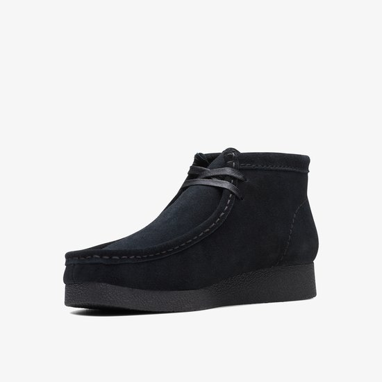 boot, mid-ankle, navy, suede, lacing