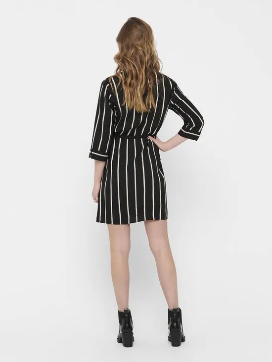 Only - maat 38 - Onltamari 3/4 Shirt Dress Wvn Noos 15185738 Black/white/camel