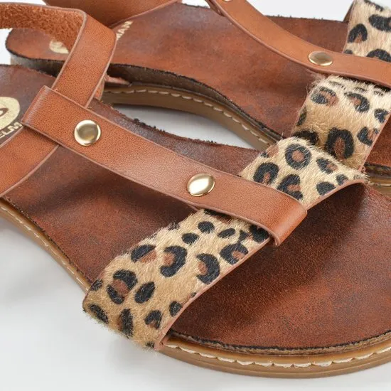 PS Poelman Dames Sandalen - Maat 40 - Brizo - Cognac Bruin met Luipaard Print