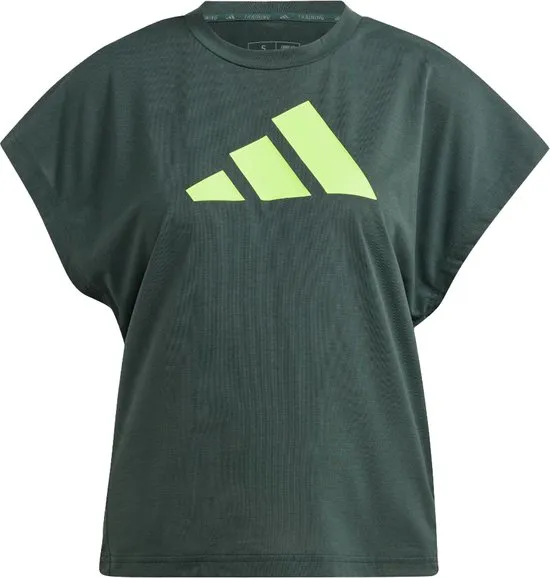 Adidas - maat S -  train icons training regular fit logo t-shirt in de kleur groen.