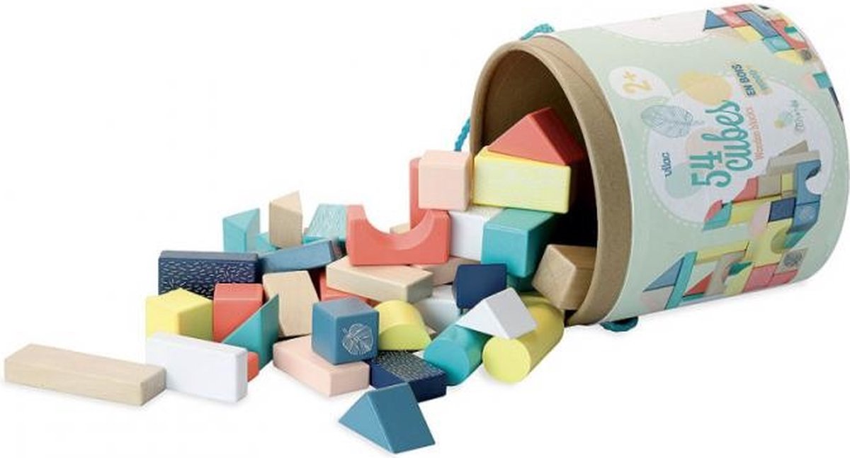 houten blokjes, speelgoed blokken, kleurrijk, set, opbergbus