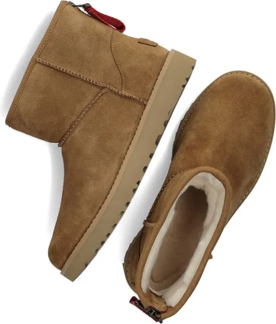 UGG - Maat 39- Classic Mini Logo Zip Dames Laarzen - Chestnut