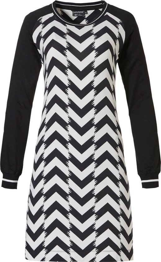 jurk, mouwen lang?, chevron patroon, zwart-wit, kokerjurk