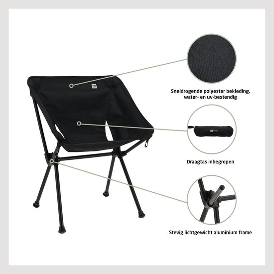 Travellife Finn Campingstoel - Lichtgewicht Vouwstoel - Stevig lichtgewicht aluminium frame - Water- en uv-bestendig - Inclusief draagtas