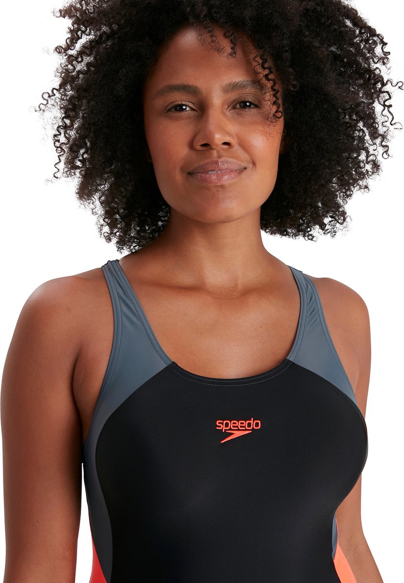 Speedo - maat 44 - Colourblock Splice Muscleback Dames - Zwart / Grijs