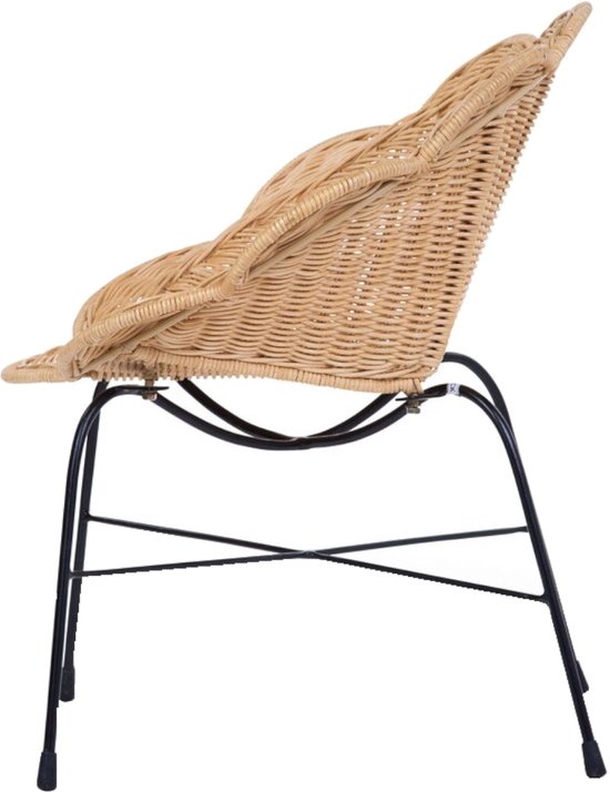 stoel, rattan, hangstoel, black metal frame, woven seat