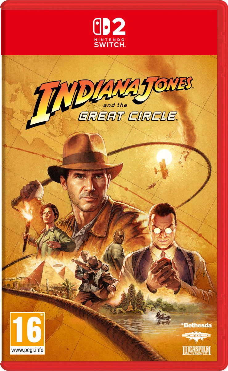 Nintendo Switch, Indiana Jones, Great Circle, game case, orange-yellow artwork