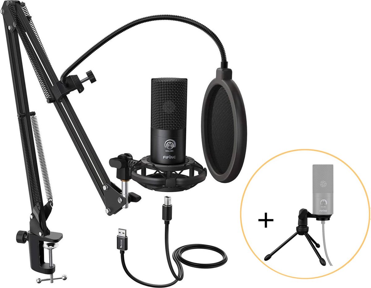 microfoon, condensator, USB, studio, arm, popfilter, hokken mic