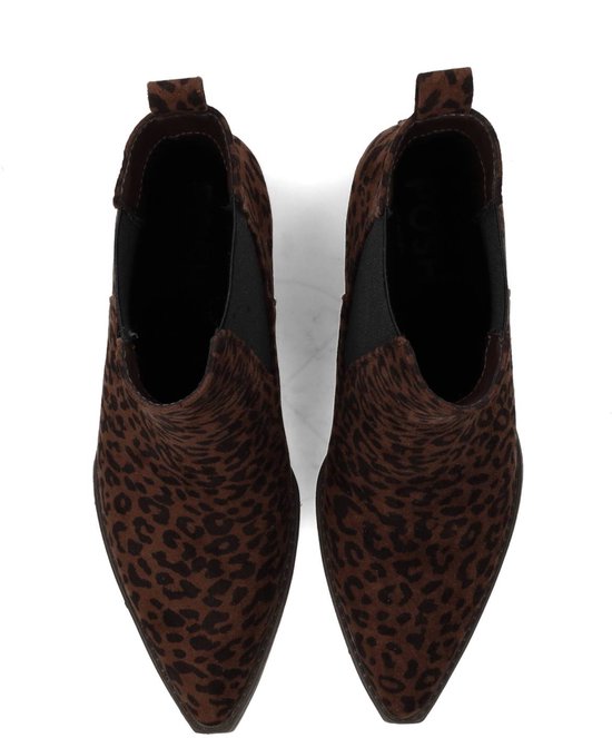 leopard print, enkellaarsjes, slimte punt, chelsea stijl, bruin