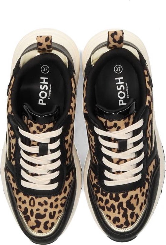 Posh by Poelman - mt 40 - CHARLIE Dames Sneakers - Zwart met dierenprint