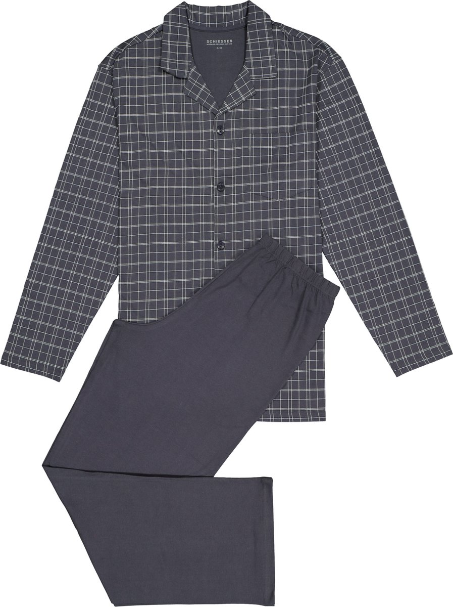 Schiesser - maat XL - Heren Pyjama - Antraciet - Doorknoop
