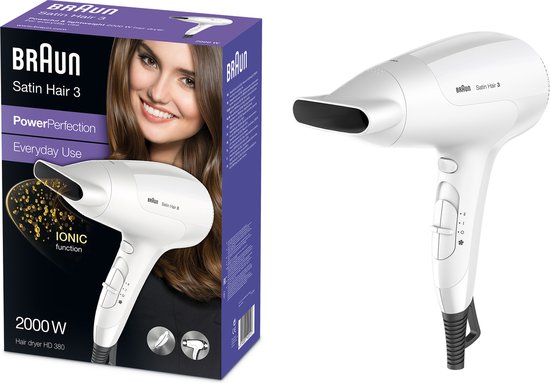 Braun Satin Hair 3 Power Perfection BRHD380E Föhn - 3 temperaturen - 2 snelheden - Extra licht - Coo
