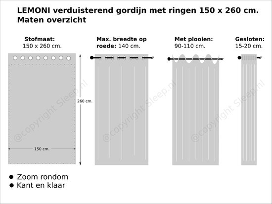 Home of Curtains LEMONI - Gordijn - Met Ringen - Verduisterend - Kant en Klaar - 150x260 cm - Zwart