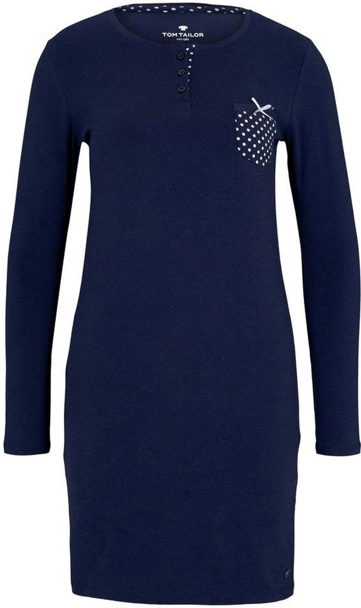 nachtblauw, mouwlang, kraagrand, knopen, zak