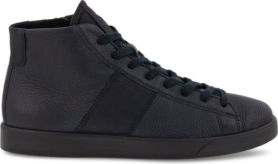 sneaker, hoge-top, zwart, leren, veters