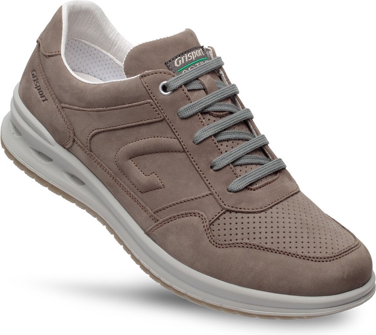 sneaker, grijs, suede, perforatie, sneaker