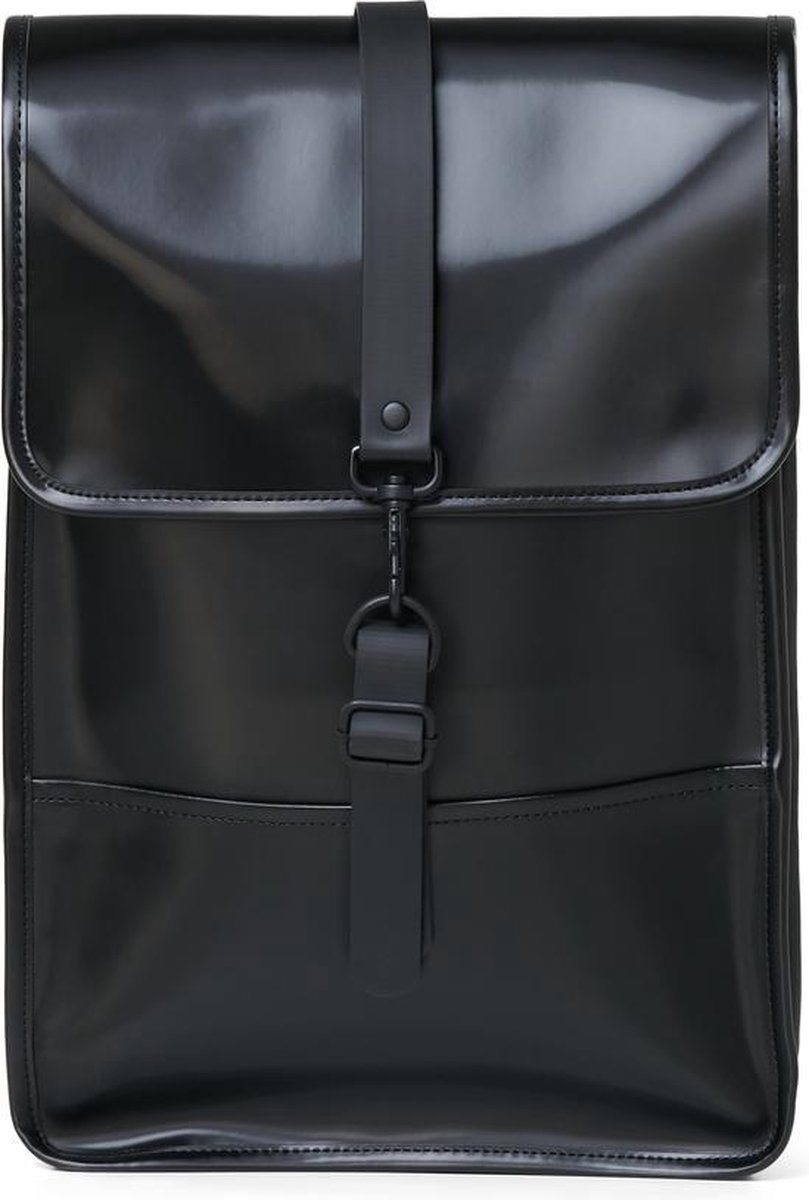 rugzak, lederen, zwart, flap, riem