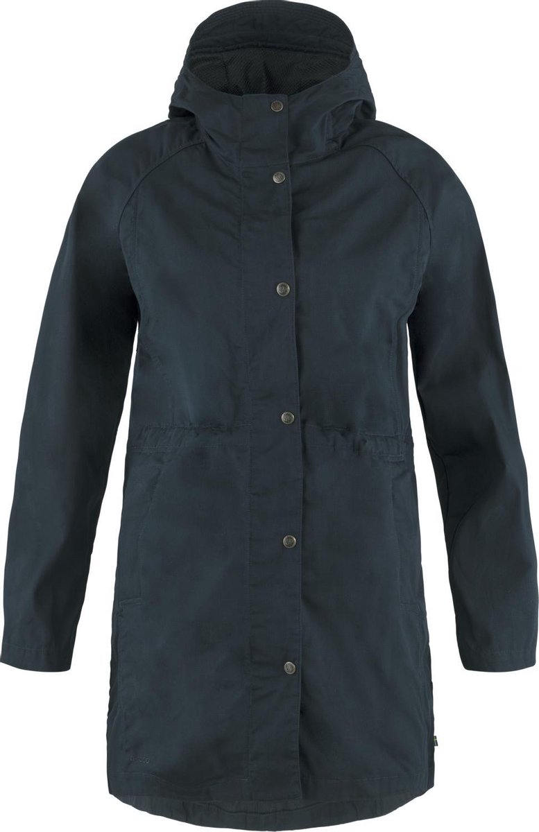 jassen, parka, donkerblauw, capuchon, knopen