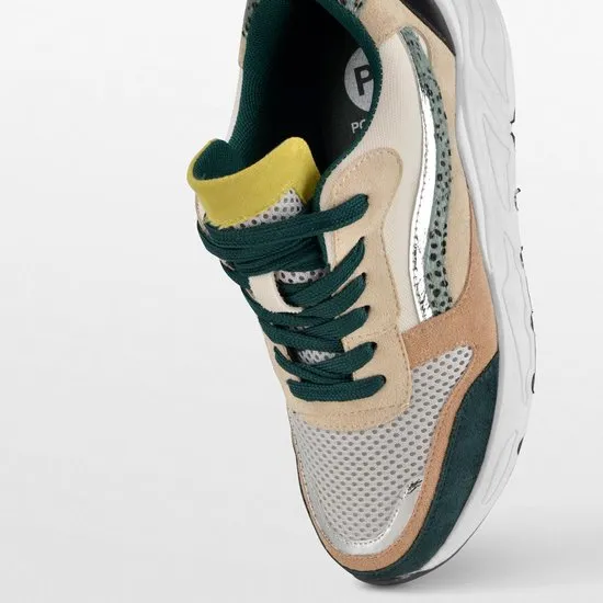 PS Poelman Carocel Dames Imitatie Leren Suède Runner Sneakers - mt 39 - met Profielzool - Groen Beig