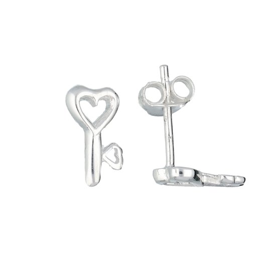 Lilly oorknopjes sleutel met hart - zilver - 6x10.5mm
